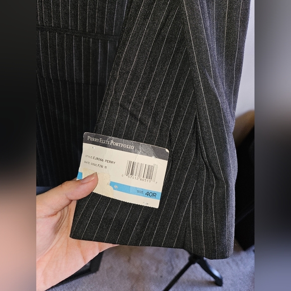 New+Tag Designer Suit Perry Ellis Portfolio Jacket Black Striped Blazer Mens 40r - Picture 5 of 7